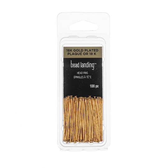 12 Packs: 100 ct. (1,200 total) 1" 18K Gold-Plated Head Pins by Bead Landing™